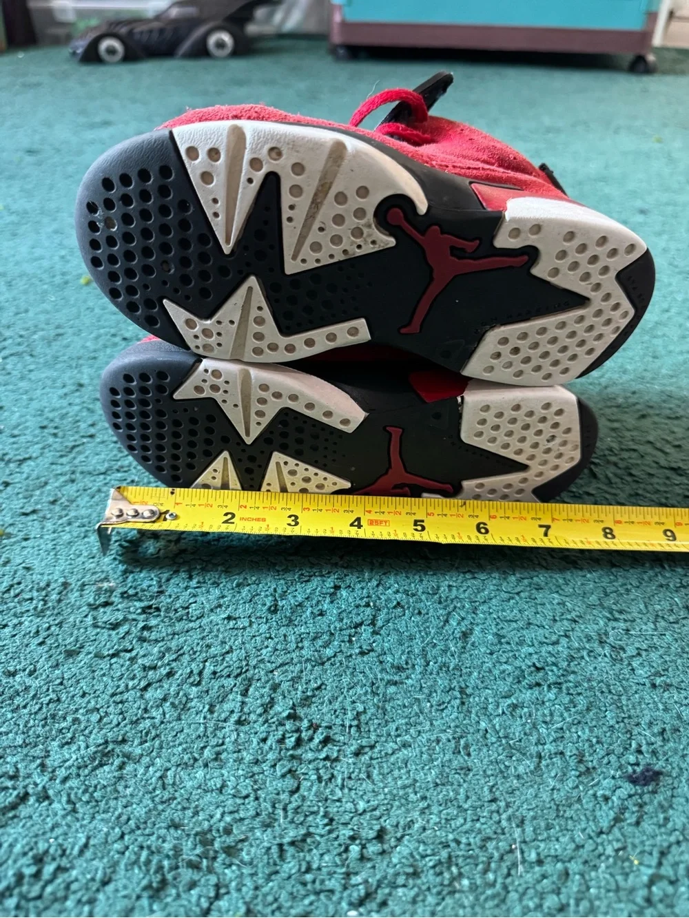Nike Jordan Kids Red Suede Athletic Sneakers with Black Accents, Size 11C